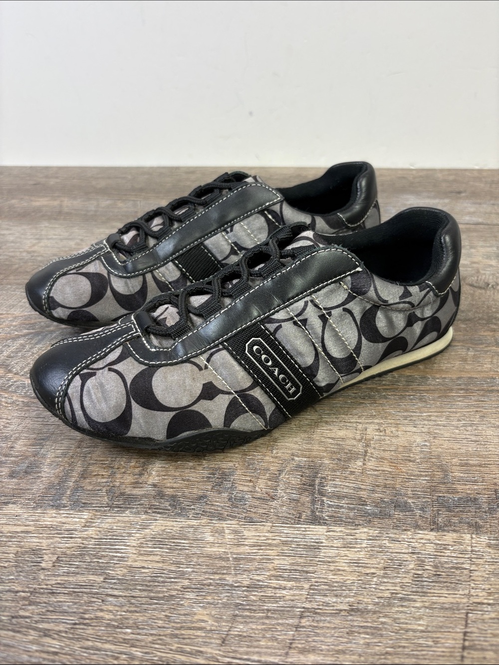 Coach Kirby Signature C Sateen Sneakers Black Gray Women’s Size 6.5